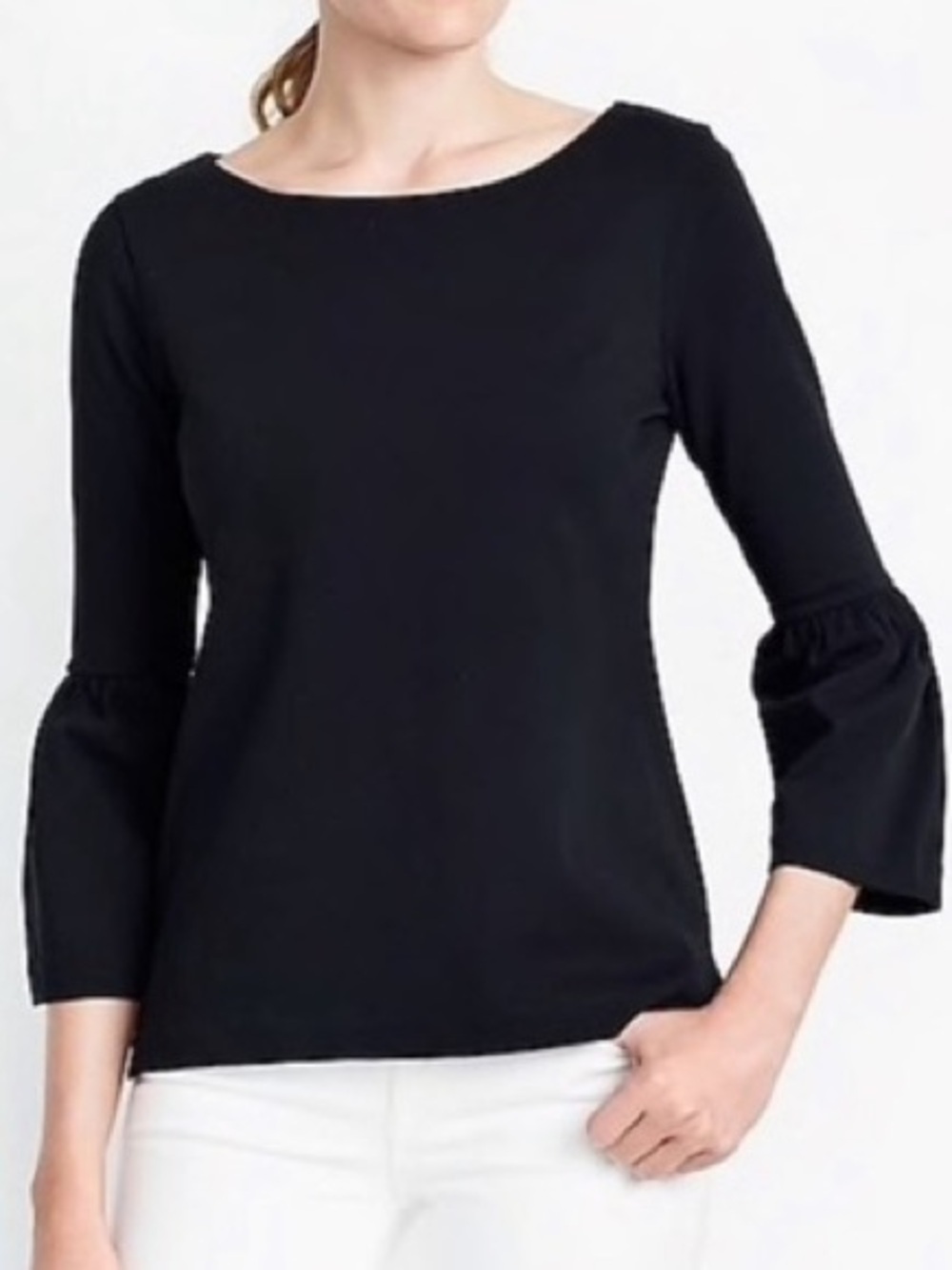 J. Crew Black Bell Sleeve Boat Neck Long-Sleeve Top